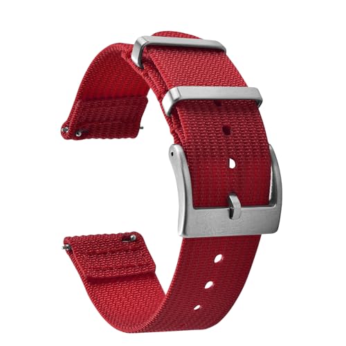 JWNSPA Zweiteiliges Schnellverschluss-Uhrenarmband aus ballistischem geripptem Nylon, 18/20/22 mm, Ersatz-Uhrenarmband für Herren und Damen, Rot/Ausflug, einfarbig (Getaway Solids), 18mm, Casual von JWNSPA