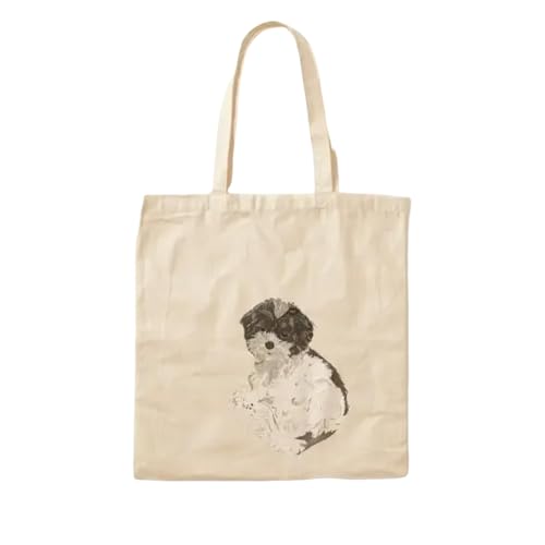 JWPPPATD Black And White Maltipoo Cotton Canvas Bag Printed Unisex Tote Fashion Shoulder Bag Grocery Designer Handbag Ladies Foldable von JWPPPATD