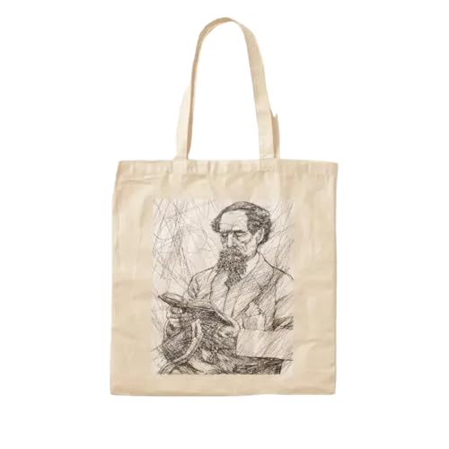 JWPPPATD Charles Dickens Ink Portrait 4 Cotton Canvas Bag Tote Foldable Unisex Designer Casual Fashion Grocery Ladies Travel Handbag von JWPPPATD