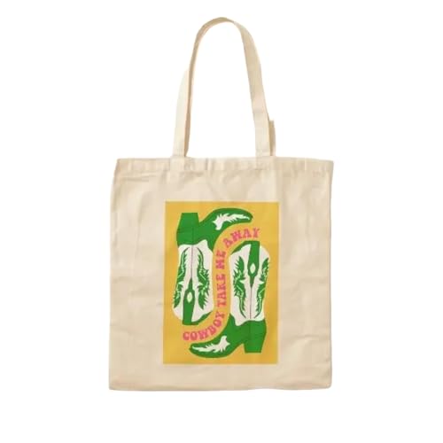 JWPPPATD Cowboy Take Me Away Cowboy Boots Cotto Canvas Bag Tote Foldable Women Shopper Casual Unisex Travel Grocery Printed Handbag von JWPPPATD