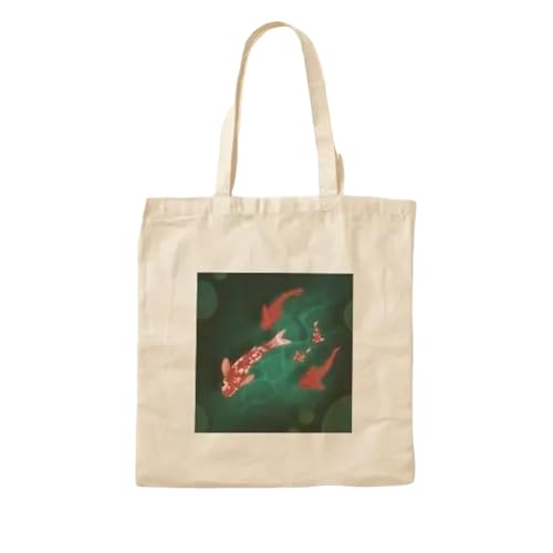JWPPPATD Fish Family Swim Session Cotton Canvas Bag Designer Reusable Printed Travel Shoulder Bag Grocery Women Fashion Tote Handbag von JWPPPATD