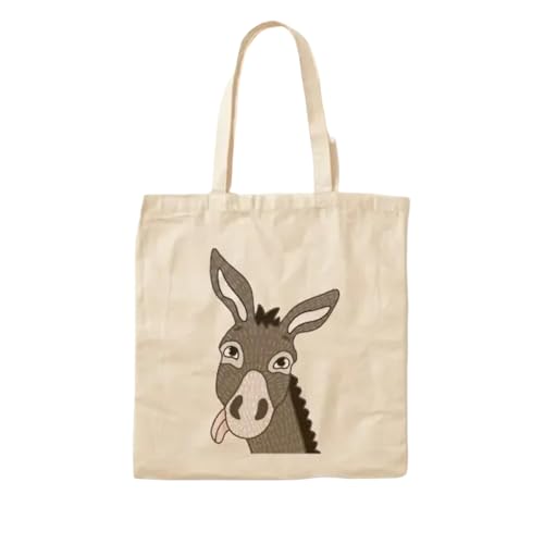 JWPPPATD Funny Donkey Cotton Canvas Bag Fabric Travel Reusable Tote Grocery Handbag Casual Foldable Shopper Unisex Printed Shoulder Bag von JWPPPATD