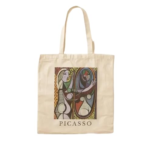 JWPPPATD Girl Before A Mirror Cotton Canvas Bag Travel Fashion Foldable Tote Designer Fabric Shoulder Bag Shopper Women Printed Grocery von JWPPPATD