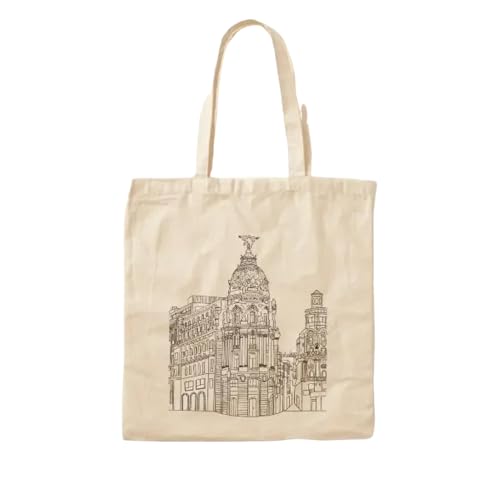 JWPPPATD Gran Via De Madrid Cotton Canvas Bag Printed Designer Tote Casual Handbag Unisex Ladies Reusable Fabric Women Grocery von JWPPPATD
