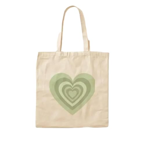 JWPPPATD Heart Pattern Sage Green Cotton Canvas Bag Shoulder Bag Handbag Fashion Unisex Travel Casual Shopper Foldable Designer Women von JWPPPATD