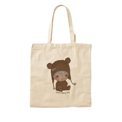 JWPPPATD Hirono Bear Cotton Canvas Bag Ladies Printed Foldable Reusable Casual Designer Unisex Travel Fashion Grocery Shopper Fabric von JWPPPATD
