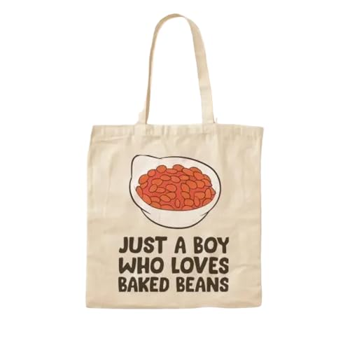 JWPPPATD Just A Boy Who Loves Baked Beans Funny B Canvas Bag Fabric Grocery Reusable Foldable Women Handbag Designer Printed Travel Tote von JWPPPATD