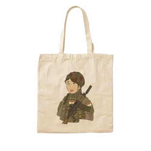 JWPPPATD Kurdish Girl Kurdistan Peshmerga Cotto Canvas Bag Foldable Casual Unisex Reusable Fashion Handbag Grocery Travel Women Designer von JWPPPATD