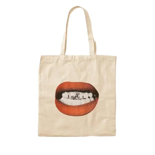 JWPPPATD Lips Crop Cotton Canvas Bag Travel Casual Fashion Foldable Reusable Printed Handbag Tote Unisex Fabric Grocery Shoulder Bag von JWPPPATD