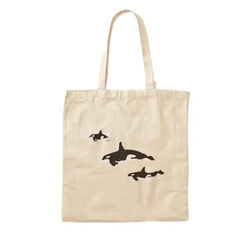 JWPPPATD Orca Family Pod Cotton Canvas Bag Tote Casual Grocery Unisex Designer Reusable Fabric Handbag Ladies Women Fashion Shopper von JWPPPATD