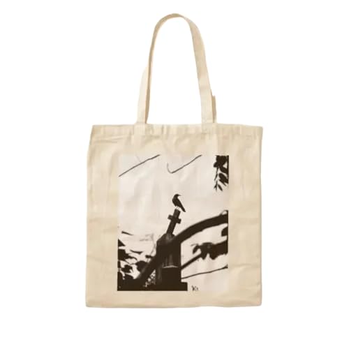 JWPPPATD Perched Crow Cotton Canvas Bag Handbag Fabric Grocery Tote Shoulder Bag Casual Reusable Shopper Designer Women Unisex Travel von JWPPPATD