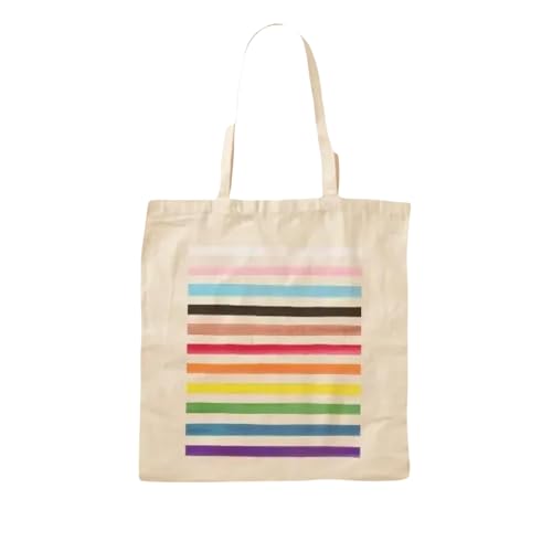 JWPPPATD Progress Pride Stripes Cotton Canvas Bag Foldable Casual Travel Tote Designer Unisex Shopper Printed Grocery Ladies Handbag von JWPPPATD