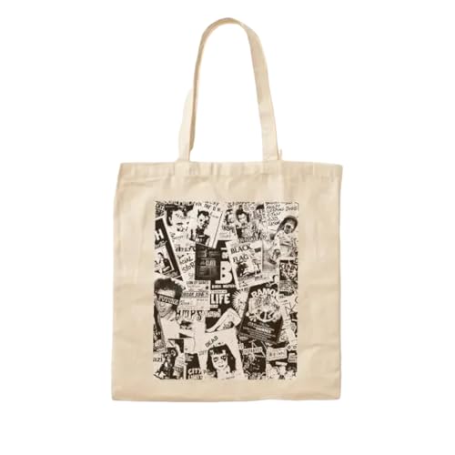 JWPPPATD Punk Rock Music Concert Flyers Collage C Canvas Bag Reusable Shoulder Bag Designer Grocery Shopper Casual Fashion Handbag von JWPPPATD