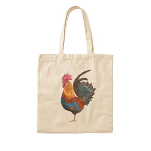JWPPPATD Rooster Cotton Canvas Bag Foldable Tote Designer Grocery Handbag Travel Shoulder Bag Fabric Ladies Women Casual Reusable von JWPPPATD