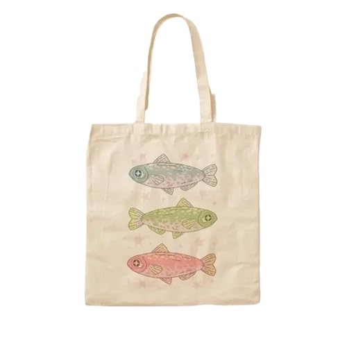 JWPPPATD Sad Fish Trio Cotton Canvas Bag Fabric Tote Fashion Designer Foldable Reusable Shoulder Bag Casual Grocery Shopper Unisex von JWPPPATD