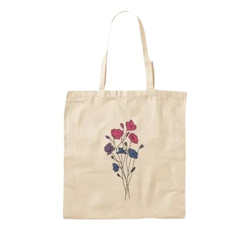 JWPPPATD Subtle Bi Pride Flowers Cotton Canvas Bag Grocery Designer Fabric Casual Shopper Ladies Foldable Unisex Travel Fashion Handbag von JWPPPATD