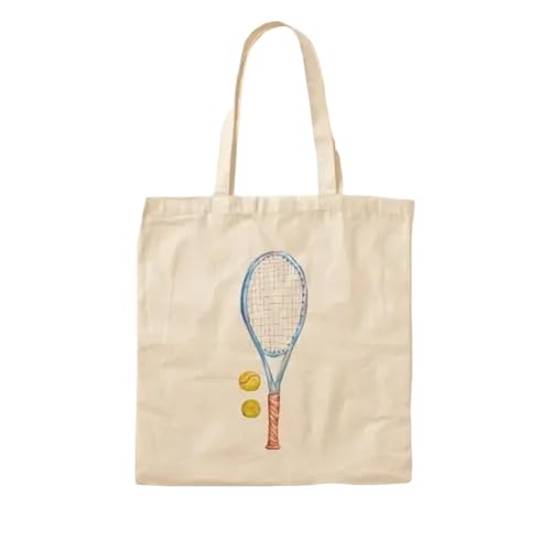 JWPPPATD Tennis Racket With Tennis Balls 2 Cotton Canvas Bag Grocery Unisex Ladies Women Tote Designer Reusable Casual Fashion von JWPPPATD