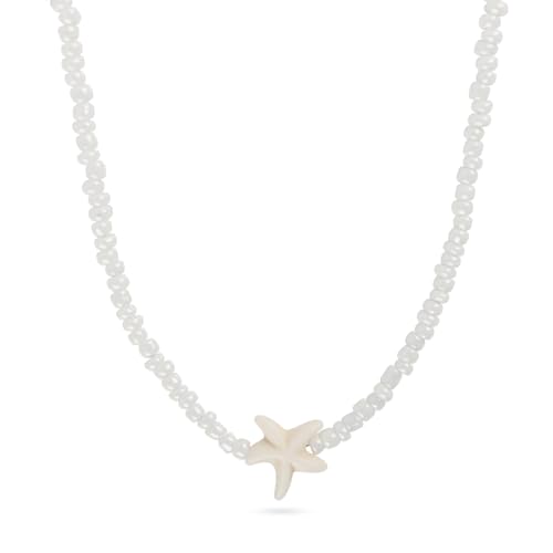 JWTRSVTY Boho Seestern PerlenKette, Boho Perlen Halskette, Muschelkette Damen, Natürliche Seestern Halsband, Hawaii Strandresort-Stil Damen Mädchen Schmuck, Kettenlänge 38+7cm(Verlängerungskette) von JWTRSVTY