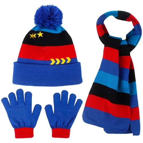 JWTRSVTY Lightning Cars Kinder Winter Set, 3 Stück Lightning Auto Mütze Schal Handschuhe, Cartoon Mccqueen Winter Kinder Set, für Mädchen Jungen McQueen Car Themen Geschenke von JWTRSVTY