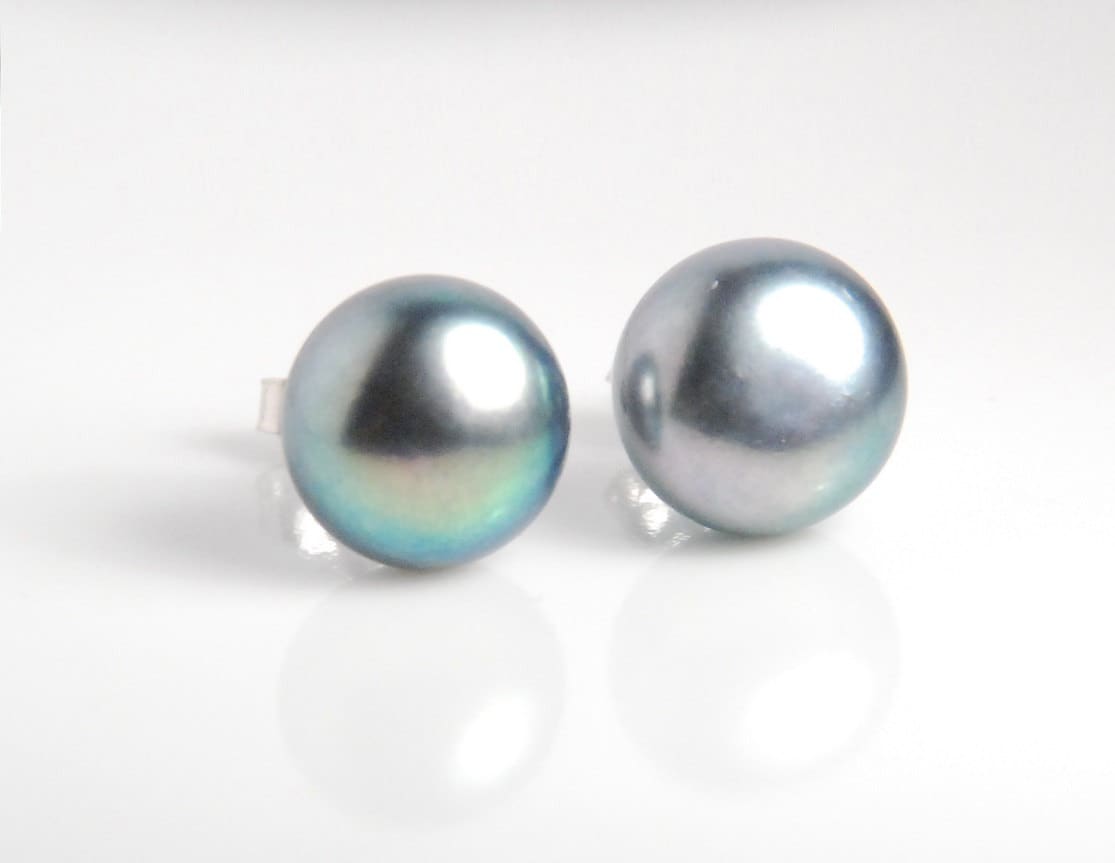 1 Paar 11mm Grad Aa Bis Aaa Echtes Süßwasser Perle Ohr Ohrstecker, Post Ohrring, W/sterling Silber Pfosten, Grün Farbe 1 Paar 11mm Grad Aa Bis Aaa Echtes Süßwasser Perle Ohr Ohrstecker, Post Ohrring, W/sterling Silber Pfosten, Grün Farbe von JWbeads