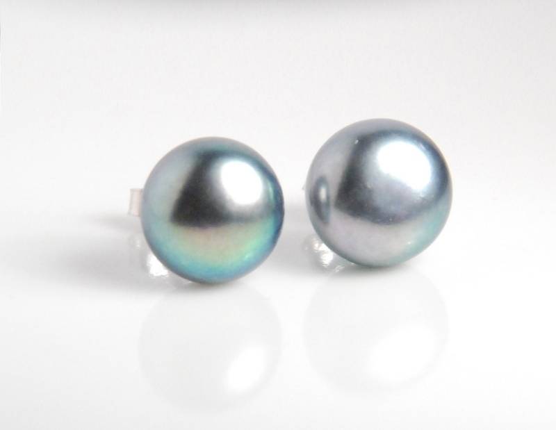 1 Paar 11mm Grad Aa Bis Aaa Echtes Süßwasser Perle Ohr Ohrstecker, Post Ohrring, W/sterling Silber Pfosten, Grün Farbe 1 Paar 11mm Grad Aa Bis Aaa Echtes Süßwasser Perle Ohr Ohrstecker, Post Ohrring, W/sterling Silber Pfosten, Grün Farbe von JWbeads