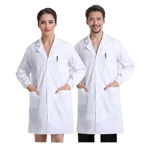 JXCTNNU Laborkittel Weiß Kittel Arztkittel Unisex Chemie Schutzkleidung Herren Damen Langarm Medizin Mäntel Medizinische Uniform mit Knöpfen 3 Tasche für Labor Studium Arbeit, S (160-165CM) von JXCTNNU
