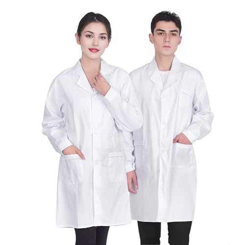 JXCTNNU Laborkittel Weiß Kittel Arztkittel Unisex Chemie Schutzkleidung Herren Damen mit Knöpfen und 3 Tasch Langarm Medizin Mäntel Medizinische Uniform für Labor Studium Arbeit (XL(176-180CM)) von JXCTNNU