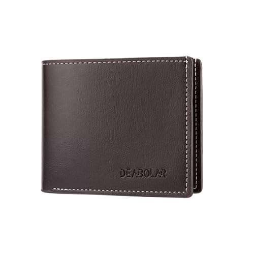 JXCTNNU Leder Geldbörse Herren Portmonee Brieftasche Geldbeutel Klein Wallet Portemonnaie Slim mit 2 Banknotenfächern, 3 Kartenfächer und 1 ID Sichtfenster (Braun) von JXCTNNU