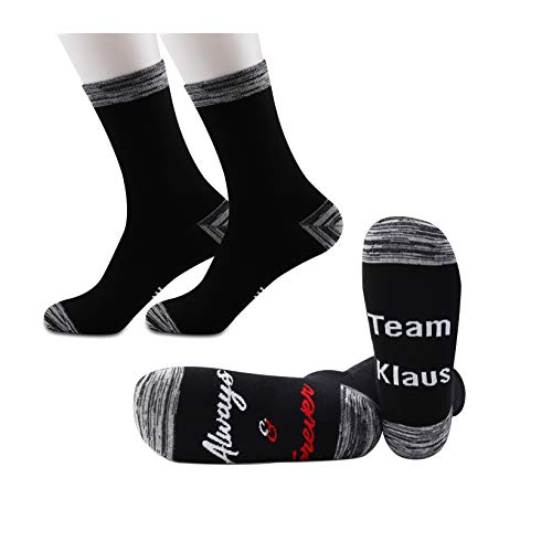 JXGZSO 2 Paar „Always and Forever Family Above All“-Socken von The Originals inspiriertes Geschenk von The Vampire Diaries-Fans. - Schwarz - Medium von JXGZSO