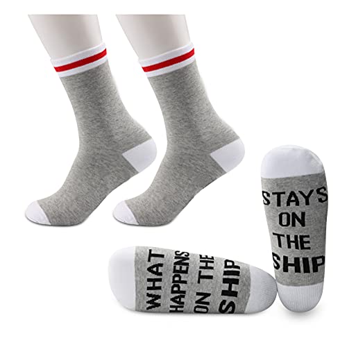 JXGZSO 2 Paar Kreuzfahrtsgeschenk Familie Cruise Socken What Happens On The Ship Stays On The Ship Socks Kreuzfahrtschiff Geschenk - - Einheitsgröße von JXGZSO