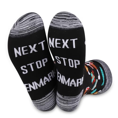 JXGZSO Dänemark Reisegeschenk Next Stop Dänemark Socken Reisengeschenk Dänemark Souvenir Socken dänisches Wahrzeichen Reise Geschenk, Next Stop Dänemark, M-L Tall von JXGZSO