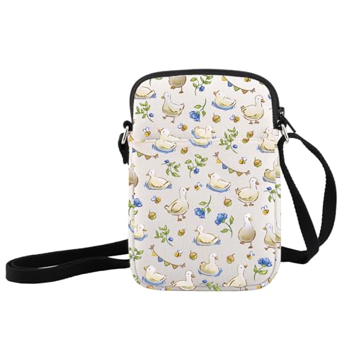 JXGZSO Funny Duck Crossbody Bag Animal Lover Gift Duck And Flower Shoulder Bag, Ente, 21cm x 15cm (8.3inch x 5.9inch) von JXGZSO