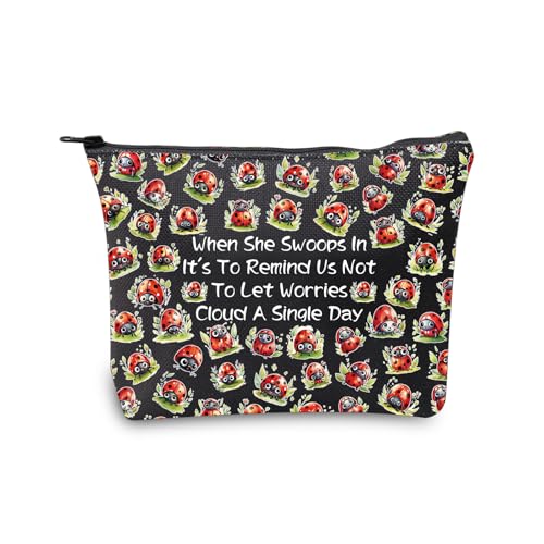 JXGZSO Good Luck Marienkäfer-Make-up-Tasche mit Reißverschluss, Geschenke für Frauen, wenn sie sich hinein taumelt, um uns daran zu erinnern, dass Sie sich keine Sorgen machen lassen, Ladybug Bag von JXGZSO