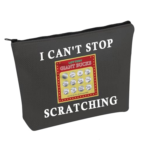 JXGZSO Lustige Lotterie-Kratz-Geschenk I Can't Stop Scratching Make-up-Tasche Casino Scratch Off Bag Scratch Ticket Geschenk für Casino Liebhaber Lottery Spieler, Lotto Ticket schwarz von JXGZSO