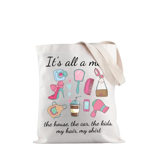 JXGZSO Muttertagsgeschenk "It's All A Mess the House the Car the Kids My Hair My Shirt Tote Bag Mom Life Gift For Mom", All a Mess Tragetasche, Einheitsgröße von JXGZSO