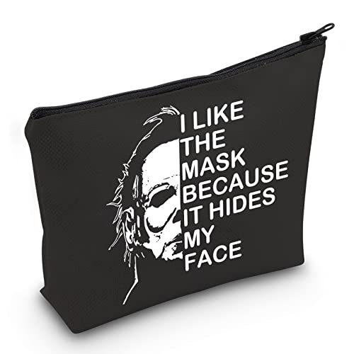 JXGZSO Myers Halloween-Kosmetiktasche mit Reißverschluss, Aufschrift "I Like The Mask Because It Hides My Face", Verbirgt meine Gesichtstasche von JXGZSO