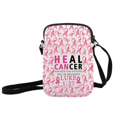 JXGZSO Umhängetasche mit pinkem Schleifenmuster, Brustkrebs-Ermutigung, Geschenk, Krebs-Thema, Crossbody-Tasche, Heilen Sie Krebs von JXGZSO