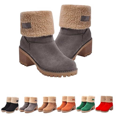 Dotmalls Boots – Dotmalls Winter-Schneestiefel mit klobigem Absatz for Senioren, Dotmalls warme Damen-Wildlederstiefel mit Plüschfutter und runder Zehenpartie, Dotmalls – rutschfeste, bequeme Wildlede von JXOPY