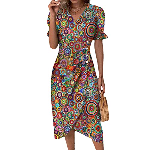 Frauen Lose Vintage Rüschen Befree Sommer Gedruckt Knopf Elegantes Partykleid Sommer Party Maxi Kleider Mixed Color L von JXQXHCFS