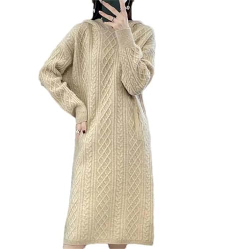 Herbst Winter Mit Kapuze Kaschmir Pullover Frauen Mittellange Dicke Kleid Lose Pullover Pullover Wolle Stricken Rock Beige S von JXQXHCFS