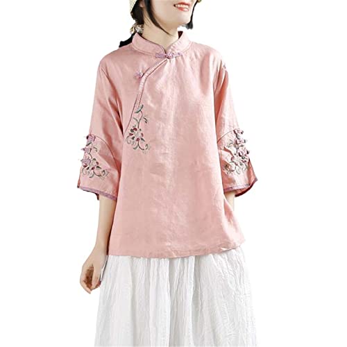 JXQXHCFS Altes chinesisches Oberteil, bestickte Hanfu-Hemden, orientalische Kleidung, traditionelle chinesische Leinenbluse, Damen Colour 3 XL von JXQXHCFS