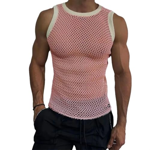 JXQXHCFS Aushöhlen Gestrickte Tank Tops Mens Casual Einfarbig Crew Neck Ärmelloses T-shirt Streetwear Männer Sommer Freizeit Leibchen 02 PK008 L von JXQXHCFS