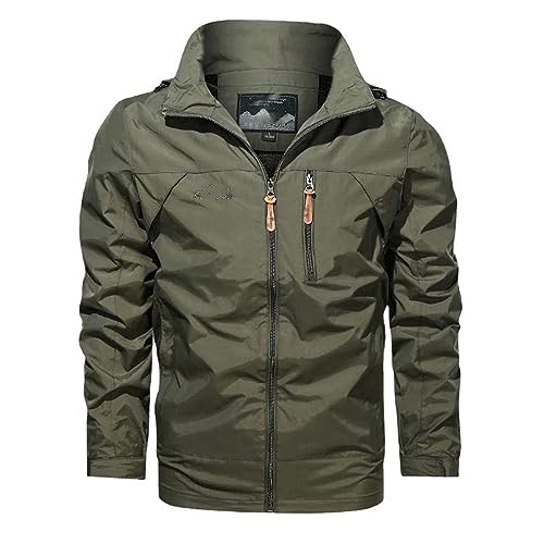 JXQXHCFS Herbst Winter Herren Jacke Mit Kapuze Windjacke Lose Winddicht Atmungsaktiv Casual Jacke Dünne Army EN8 XL von JXQXHCFS