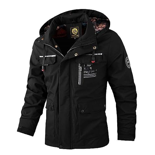 JXQXHCFS Herren Lässige Windjacke mit Kapuze, wasserdicht, Wintermantel, Kleidung, warm Black 2889 XL von JXQXHCFS