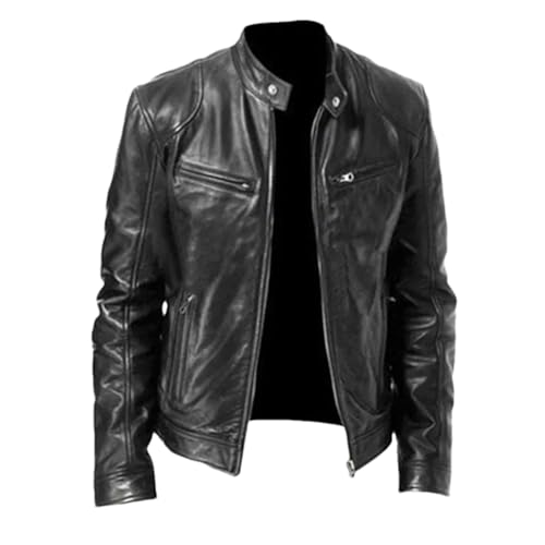 JXQXHCFS Herren Lederjacke Herbst Winter Business Gentleman Warme Tasche PU Lederjacke Stehkragen Slim Mantel black XXL von JXQXHCFS