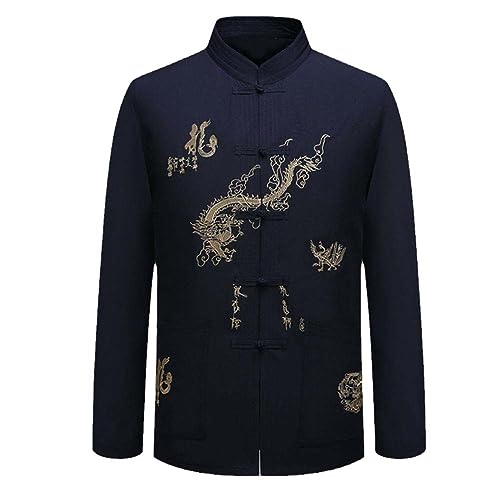 JXQXHCFS Männer Hemd Kleidung Tangsuit Traditionelle Chinesische Tuch Wushu Stehkragen Hemd Top Hanfu Navy Blue L von JXQXHCFS