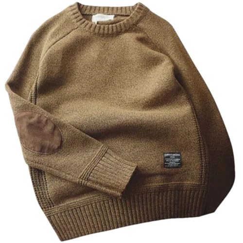 JXQXHCFS Männer Pullover Pullover Patch Gestrickte Pullover Streetwear O Neck Kausalen Pullover khaki9 M von JXQXHCFS