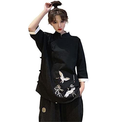 JXQXHCFS Traditionelle chinesische Kleidung Frauen Hemd Tang Anzug Tai Uniform Hanfu Strickjacke Cheongsam Top Kung Fu Kleidung Black top L von JXQXHCFS