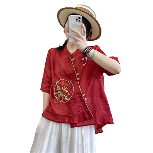 Tang-Anzug Chinesisches Hemd Traditionelle chinesische Kleidung Frauen Cheongsam Top Hanfu Baumwolle Besticktes T-Shirt HY001 L von JXQXHCFS