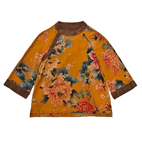 Traditionelle chinesische Kleidung Frauen Seide Cheongsam Top Vintage Qipao Shirt Blumendruck Qipao Kostüm HY001 M von JXQXHCFS
